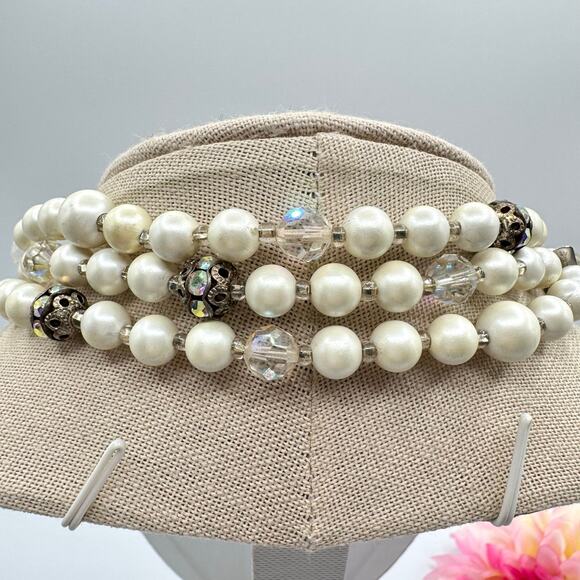 Vintage Judy Lee Long Faux Pearl AB Filigree Bead Single Strand Necklace Flapper - Picture 12 of 16